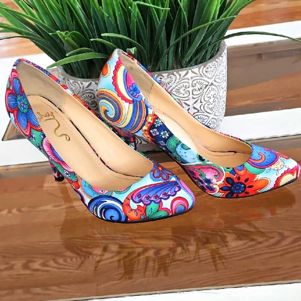 Colorful Floral Heels Size 6